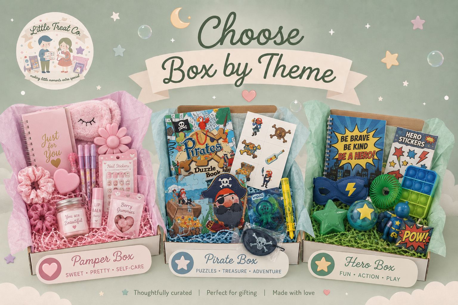 Little Treat Co themed gift boxes — choose by theme for children