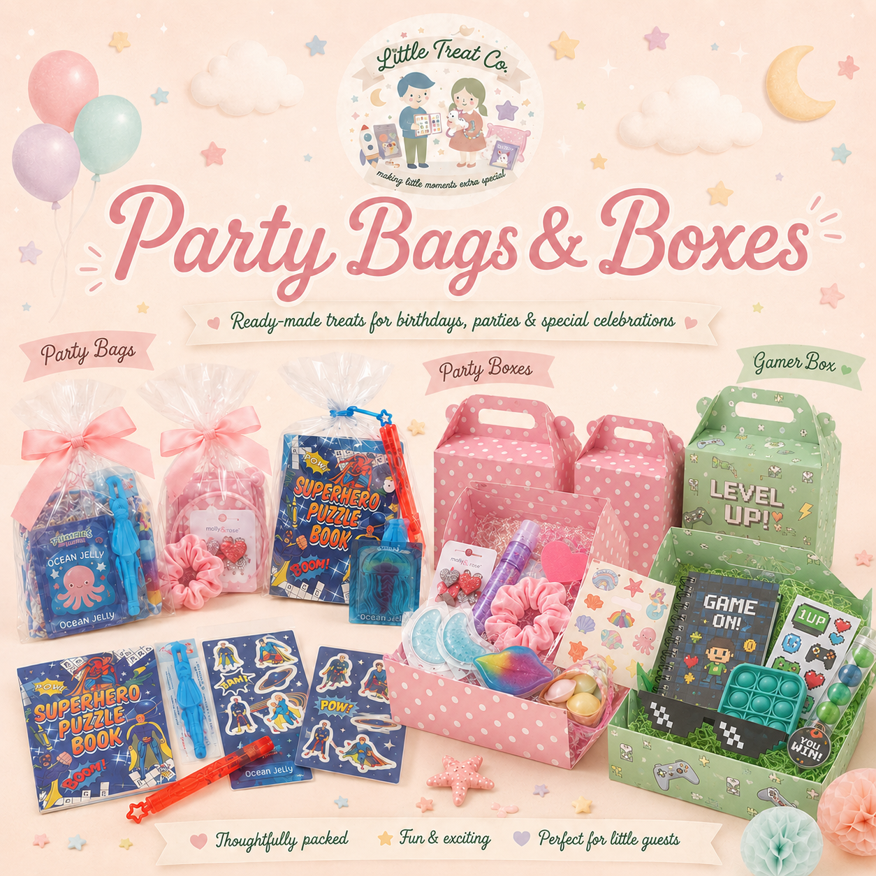 Little Treat Co party bags and boxes for children — colourful and fun