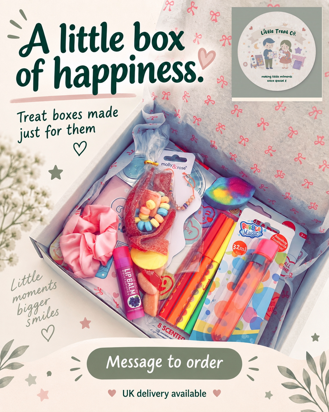 Party treats, sorted — Little Treat Co pink polka dot party boxes ready to hand out